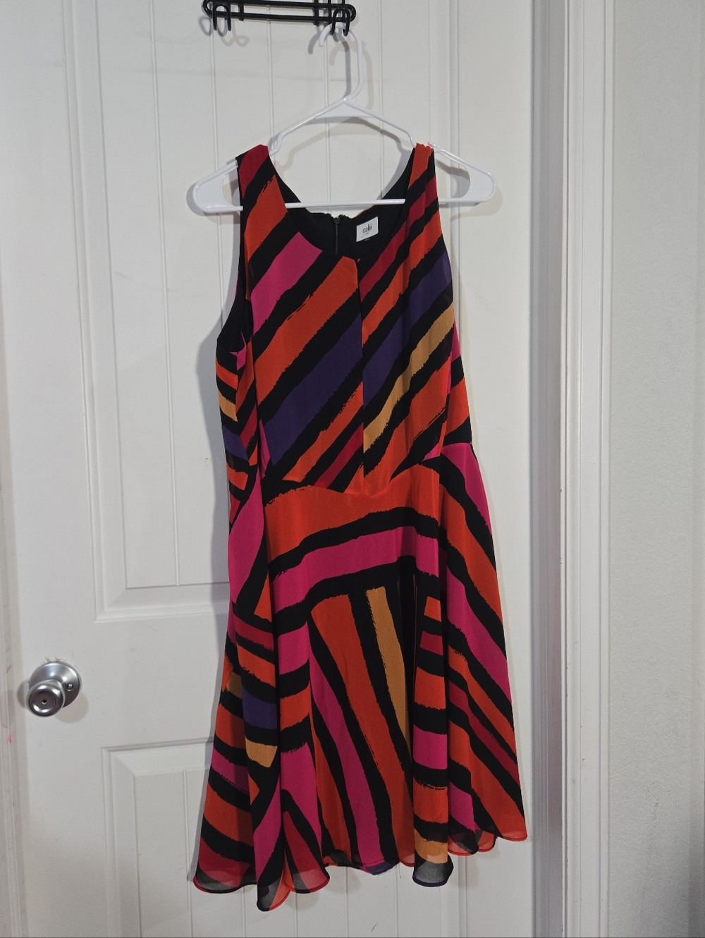 Cabi XL Abstract Stripe Dress Bold Pink Orange Black Fit & Flare Sleeveless